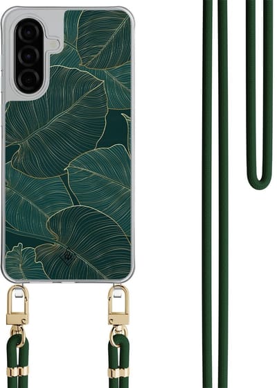 Casimoda® hoesje met groen koord - Geschikt voor Samsung A26 - Monstera Leaves - Afneembaar koord - TPU/polycarbonaat - Groen