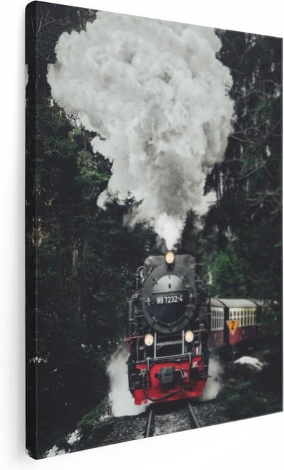 Artaza Canvas Schilderij Stoomtrein - 30x40 cm - Klein - Wanddecoratie Bos - Muurdecoratie Winterlandschap - Kamer Accessoires