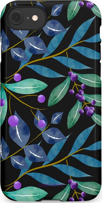 Casetastic hoesje geschikt voor Apple iPhone SE / Apple iPhone 7 / Apple iPhone 8 - Dubbellaagse bescherming - Besjes fantasie - Fashion Case - Zwart Petrol Saliegroen