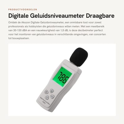 Dailygoods- Geluidsniveaumeter draagbaar - Decibelmeter 30-130 dBA - Groot LCD-display - Nauwkeurigheid 1,5 dB - Frequentiebereik 31,5 Hz tot 8,5 kHz - Gewicht 111 g - Ruismeter