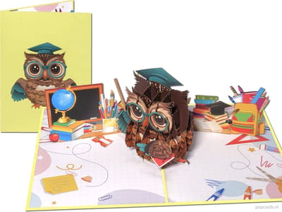 Popcards popupkaarten -Geslaagd! Afgestudeerd! Wijze Uil Diploma Bul Felicitatie pop-up kaart 3D wenskaart