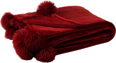 J-Line plaid Pompom - polyester - rood - 170 x 130 cm