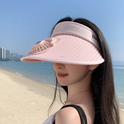 Nouveau Chapeau d'Été de Protection Solaire pour Femmes Chapeau de Soleil pour Femmes Été Protection Solaire Ventilateur Rechargeable Chapeau Haut Vide Large Bord Extérieur