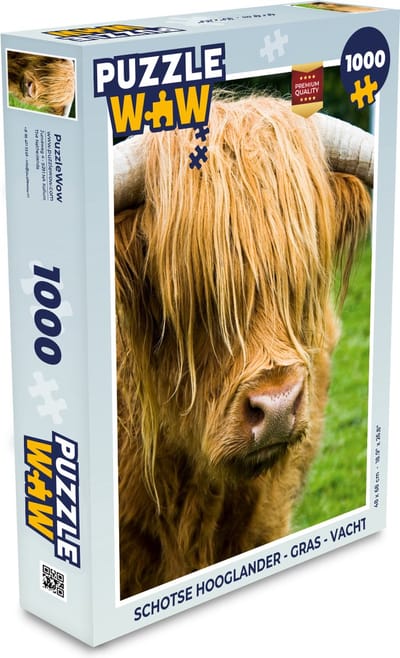Puzzel Schotse hooglander - Gras - Vacht - Dieren - Koe - Legpuzzel - Puzzel 1000 stukjes volwassenen