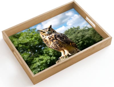 Dienblad hout 40x30 cm - Schootdienblad - Uil - Boomstronk - Bos - Lucht - Borrelplank rechthoek - Plateau dienbladen