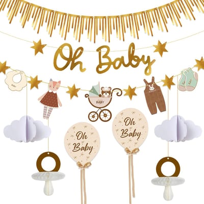 Babyshowerdecoratie, Oh Baby Garland en Baby Party Eettafel/Muurdecoratie, voor Gender Reveal & neutrale babyshowers, creëer een warme en verfijnde sfeer