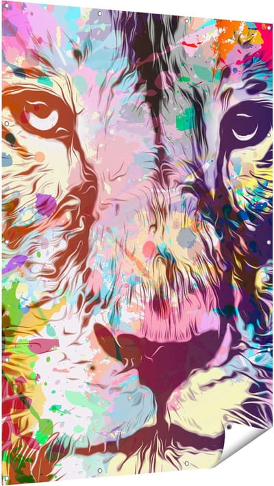 Gards Tuinposter Gekleurde Leeuw - Abstract - 120x180 cm - Tuindoek - Tuindecoratie - Wanddecoratie buiten - Tuinschilderij