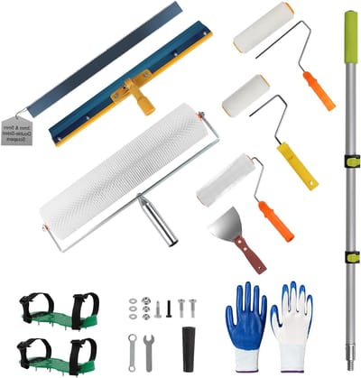 Complete Set van 13 Stukken voor Vloercoating met Spine Roller, Putty Roller en Squeegee, Inclusief Spatel, Nagelschoenen en Handschoenen voor Professioneel Gebruik