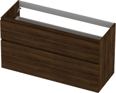 INK® wastafelonderkast 2 laden greeploos houten keerlijst asymmetrisch 120x45x65cm, koper eiken
