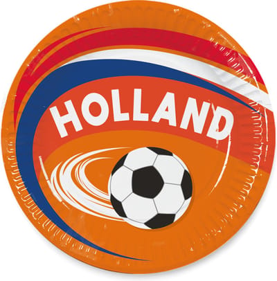 Papieren bordjes - Holland oranje - Voetbal - Tafelversiering - Ø 23 cm - Rood/wit/blauw/oranje - 8 stuks