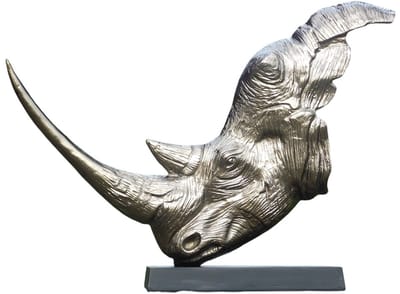 Sculptuur Rhino Head - alu - met zwarte voet - neushoorn