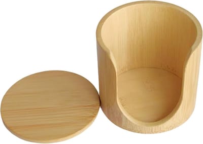 Wattenschijfjes Dispenser - Katoenen Pad Houder - Badkamer Organiseren - Houten Basis - 11 x 11 x 10 cm - Meerkleurig