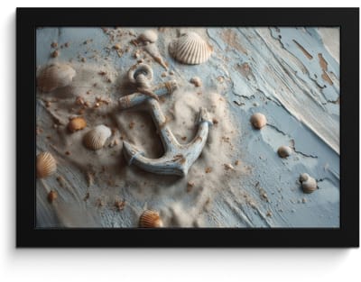 Poster in lijst - Fotolijst 30x20 cm - Posters - Anker - Hout - Schelpen - Zand - Posterlijst zwart - Decoratie - Wanddecoratie woonkamer - Muurdecoratie slaapkamer