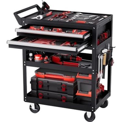 VEVOR Gereedschapswagen 785x450x945 mm, draagvermogen 181 kg, werkplaatswagen met 2 laden, opbergorganizer voor gereedschap van monteurs, voor garage, magazijn en reparatiewerkplaats, zwart
