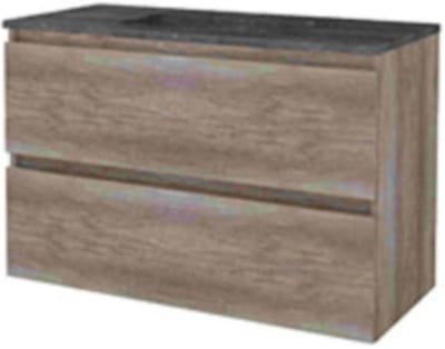 Basic-Line Start 46 Badkamermeubelset - 100 x 46 cm - Greeploos - 2 Lades - Hardstenen Wastafel - Zonder Kraangat - Scotch Oak