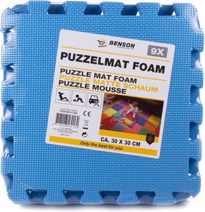 Benson Blauwe Puzzel Vloertegels Foam 30 x 30 cm - Puzzel Speelmat - 9 stuks (Blauw)