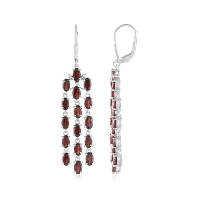 Cavill - 925 Sterling Zilver Gerhodineerde Oorbellen - Mozambikaanse Ovaal Geslepen Granaten 7,66 ct - Luxe Rode Edelsteen Oorhangers - 57 mm Lang