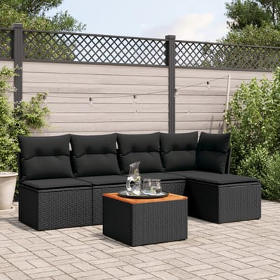vidaXL - 6-delige - Loungeset - met - kussens - poly - rattan - zwart