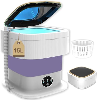 Mini Wasmachine Opvouwbaar - Draagbare Wasmachine Camping - Lichte Kleding Wassen - Ultrasone Sterilisatie - 15 Liter - Wit