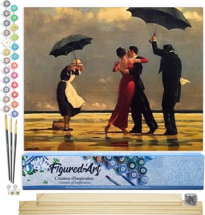Figured'Art Schilderen op Nummer Volwassenen canvas Retro dansers op het strand - Handwerk acrylverf Kit DIY Compleet - 40x50cm met DIY houten lijst