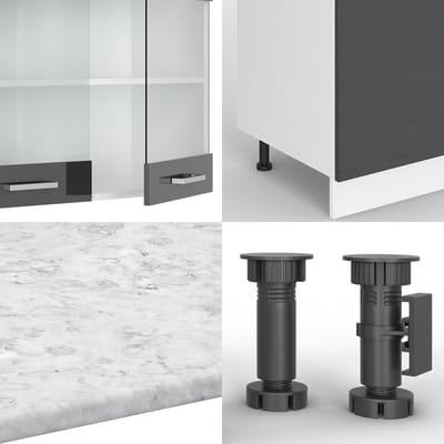 Vicco R-Line Complete keukeneenheid – 300 cm met hoge kast, zonder werkblad Antraciet hoogglans/wit