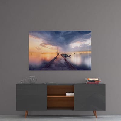 Insigne Glazen Schilderijen Zonsondergang Op De Zee - Landschappen - Glasschilderij -  72x46 cm - 4 mm