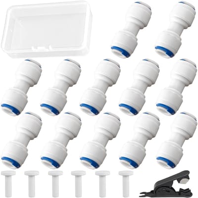 Dailygoods- Waterslangkoppeling 12 Stuks - Snelkoppeling 1/4" - Afsluitkop 1/4" - Geschikt voor Omgekeerde Osmose - Lekvrije Prestaties - Eenvoudig in Gebruik
