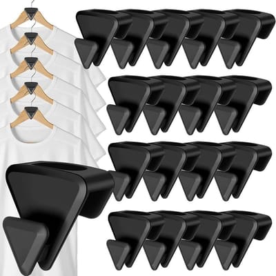 Kledinghangerhaken - 18 stuks - Driehoekige kledinghangerhaken - Kunststof - Kledinghangerhaken - Optimaliseer de kastruimte - Compatibel met verschillende soorten hangers - Bespaar tot 70% opbergruimte - Zwart