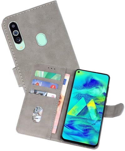 Hoesje Geschikt voor Samsung Galaxy M40 - Kaarthouder Book Case Telefoonhoesje - Grijs