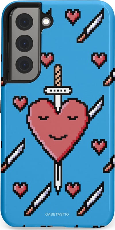 Casetastic hoesje geschikt voor Samsung Galaxy S22 - Dubbellaagse bescherming - Zwaard saga - Fashion Case - Lichtblauw Zwart Koraal