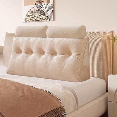 Hoofdeinde Kussen - Wig Kussen - Ontspannen Lezen - Ergonomisch Ontwerp - 150x50x20cm - Beige