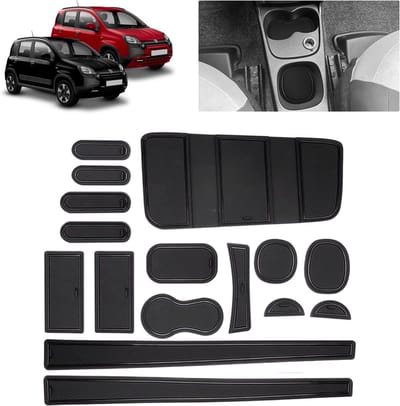 Antislipmatten voor Auto, Geschikt voor Fiat Panda (2021-2025), Rubberen Mat voor Console, Bekers en Deur, Zwart, Ideaal voor Fiat Panda Cross Hybrid 4x2
