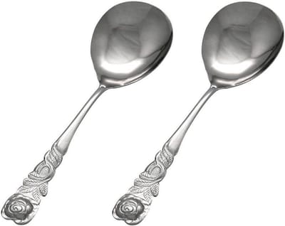 Set van 2 Roomlepels met Klassieke Rozendecoratie - Roestvrij Staal