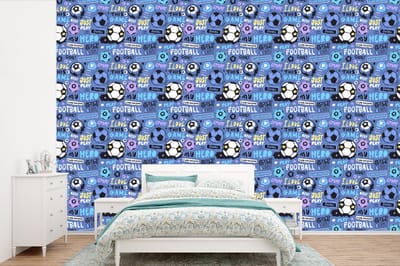 Behang - Fotobehang Patronen - Voetbal - Blauw - Jongens - Kinderen - Kids - Jongetje - Breedte 360 cm x hoogte 240 cm