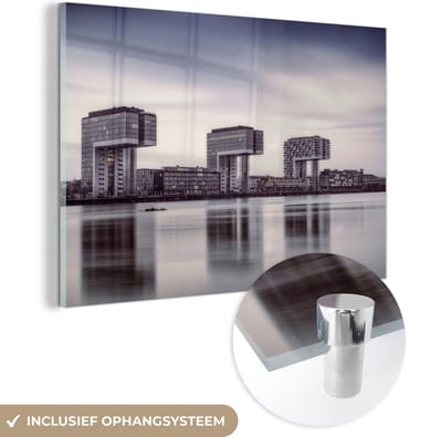 ® Glasschilderij 150x100 cm - Schilderij acrylglas - Kranhaus - Keulen - Meer - Foto op glas - Muurdecoratie woonkamer - Wanddecoratie slaapkamer - Schilderijen