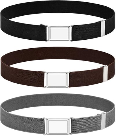 Dailygoods- Stretch Riem Verstelbaar - Elastische Riemen - 3 Stuks - Zilveren Gesp - Geschikt voor Kinderen - 35cm-75cm/13.8"-29.5