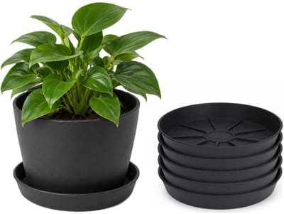 Pro Garden plantenpot onder schotel - 5x - opvang schaal - antraciet - dia 29 cm - Kunststof