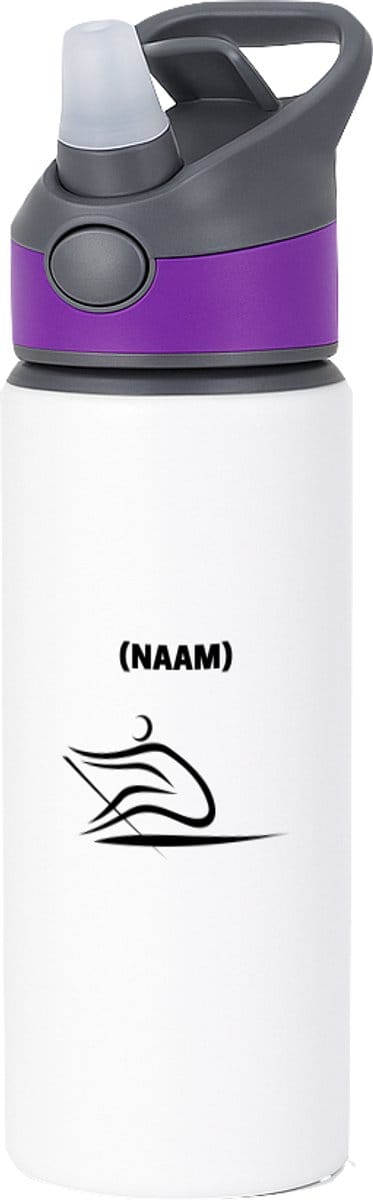 Hacebo® - Roeien met eigen naam waterfles met rietje paars - Sport - Roeiers - Sport - water fles - 650ML