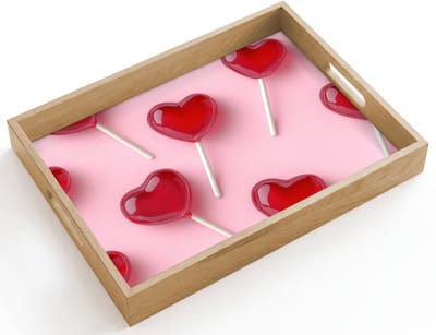 Dienblad hout 40x30 cm - Schootdienblad - Lollies - Hartjes - Roze - Borrelplank rechthoek - Plateau dienbladen