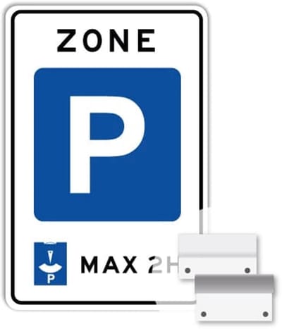 Bord Parkeerschijf Zone 2 uur - Weerbestendig Aluminium - 40x60 cm - Bevestiging: Met muur-/ wandmontage beugels