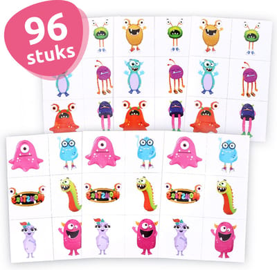 Isa's Friends® - Tattoo's kinderen 96 stuks - Uitdeelcadeau Monsters - Traktatie - Tijdelijke tattoo - Plak tattoo's - Uitdeelcadeautjes voor Kinderen