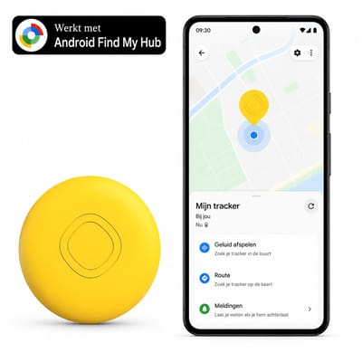 Android GPS Tracker – Werkt met Google Find My App – Locatie Tracker voor Sleutels, Koffer, Fiets, Auto & Huisdier – Vervangbare Batterij – Alleen voor Android – Geel