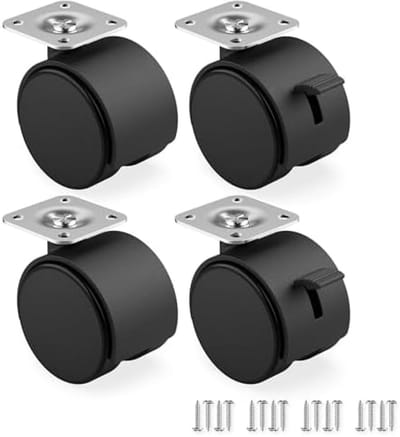 Set van 4 Meubelwielen 50 mm met Rem - Zwenkwielen 360 Graden - Transportwielen tot 120 kg Belasting - Montageplaat 60 mm - Geschikt voor Meubels op Diverse Vloeren