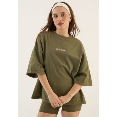 Dames Dsgn Studio Zwaar Gewassen Oversized T-shirt Met Korte Mouwen | Olijf | Maat: XS