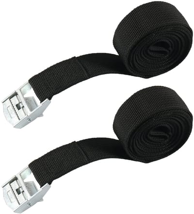 Dailygoods- Spanbanden verstelbaar - Sjorbanden met klemsluiting - Zwarte sjorbanden - Motorsjorbanden - 25 mm x 4 m - 2 stuks, 250 kg belasting - Sjorband
