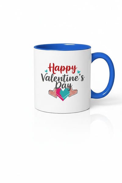Valentijnsdag Mok 'Happy Valentine's Day' met Hartjes | Wit & Blauw Keramiek | Liefde Cadeau
