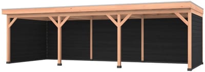 Douglas overkapping, 900 x 350, met zwarte achterwand en twee zijwanden, Westwood Comfort Plus