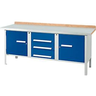 Schäfer Shop Select Kastenwerkbank PWi 200-4, ESD, beuken multiplexplaat, met stalen deksel, tot 750 kg, B 2000 x D 700 x H 840 mm, lichtgrijs/ gentiaanblauw