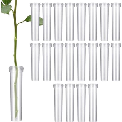 Dailygoods- Bloemenbuisjes Herbruikbaar - Kunststof Waterbuisjes - 20 Stuks - Doorzichtig - Duurzaam - Lichtgewicht 1,8*7cm - Bloemenwaterbuisjes