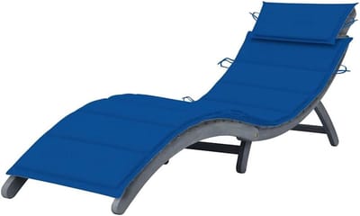 Ligbed met kussen - Loungestoel tuin - Ontspannen buiten - Massief acaciahout - 190 cm lang - Grijs kussen